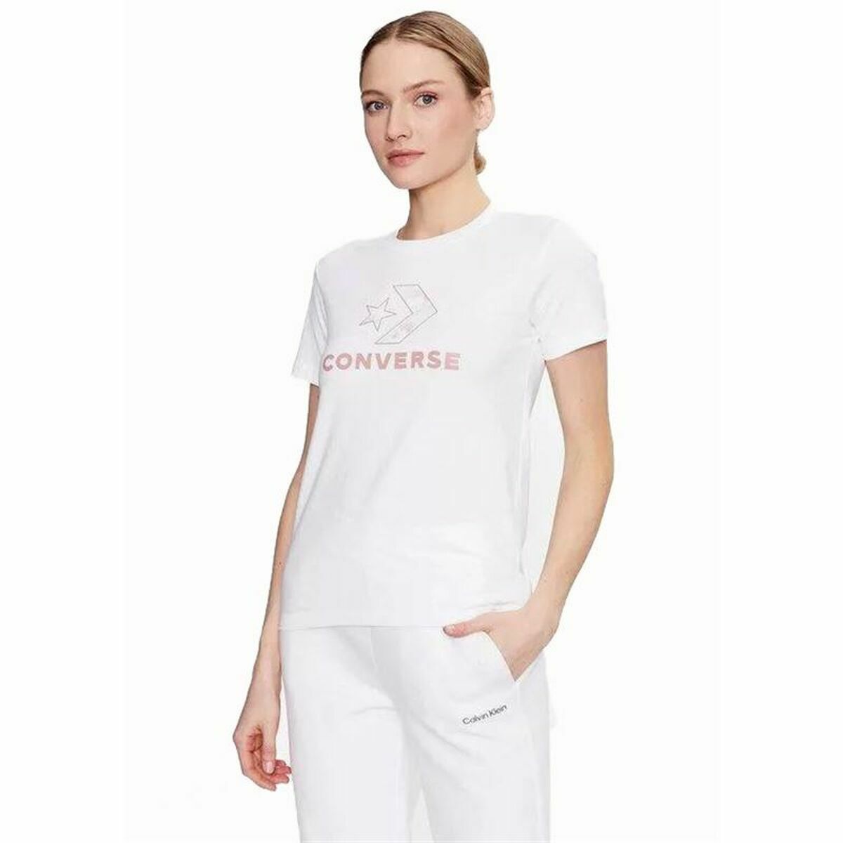 Women’s Short Sleeve T-Shirt Converse Seasonal Star Chevron White/2XS