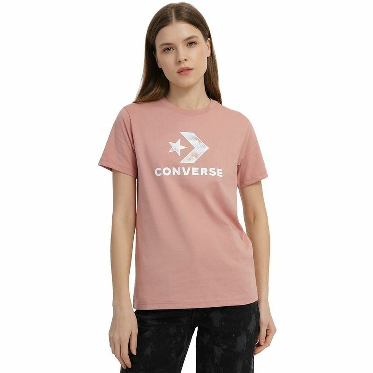 Women’s Short Sleeve T-Shirt Converse Seasonal Star Chevron Pink/M