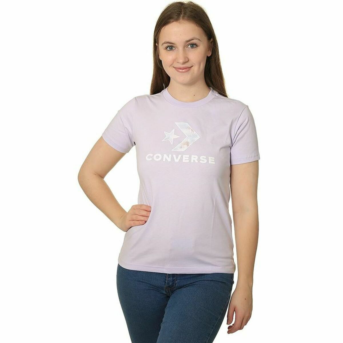 Women’s Short Sleeve T-Shirt Converse Seasonal Star Chevron Lavendar/M