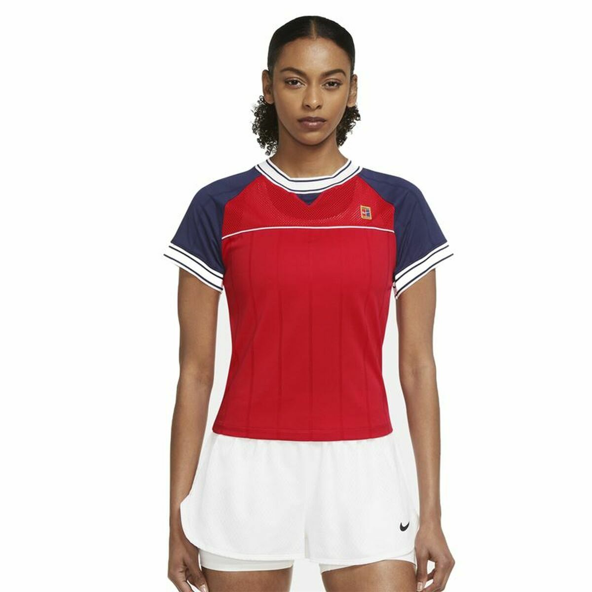 Women’s Short Sleeve T-Shirt Nike Tennis Blue Red/XS
