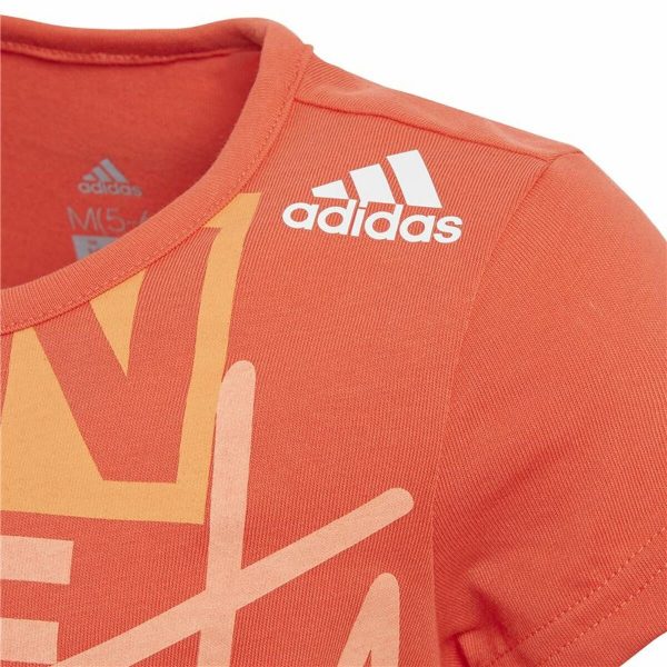 Child's Short Sleeve T-Shirt Adidas Graphic Tee Orange/5-6 Years - Image 3