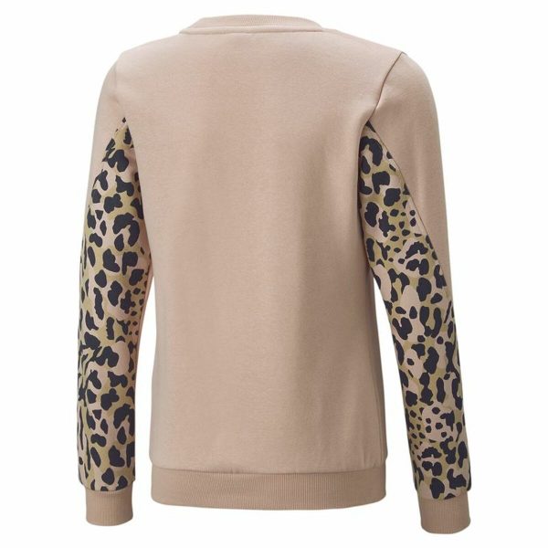 Hoodless Sweatshirt for Girls Puma Alpha Crew Neck Beige Leopard Pink/5-6 Years - Image 3