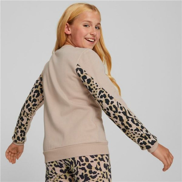 Hoodless Sweatshirt for Girls Puma Alpha Crew Neck Beige Leopard Pink/5-6 Years - Image 6
