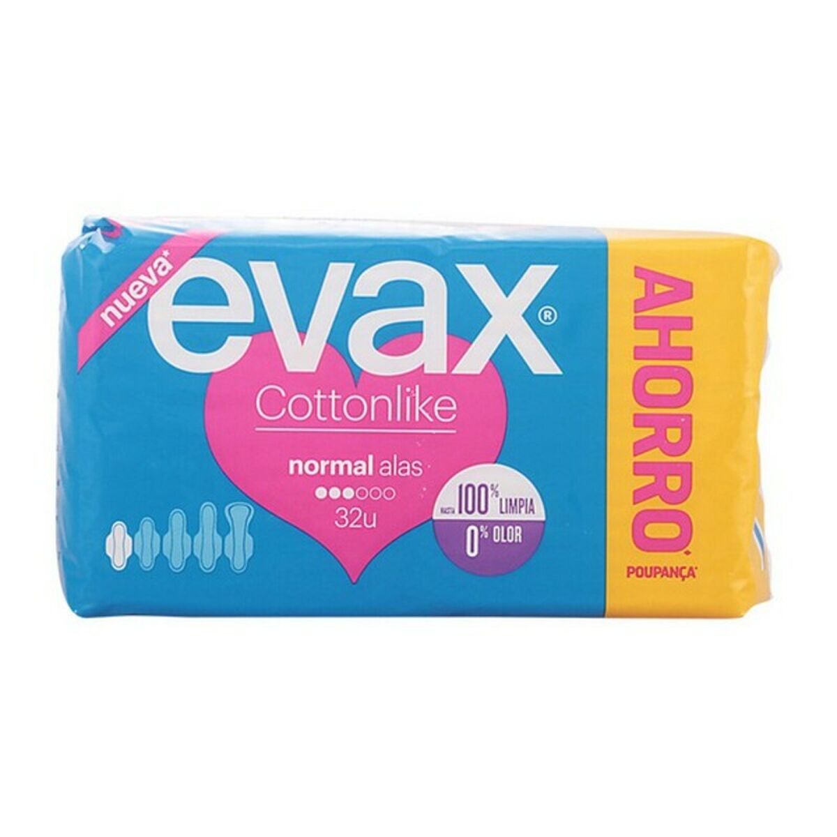 Normal Sanitary Pads with Wings CottonLike Evax/32 Units