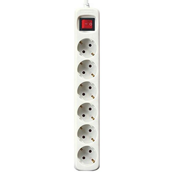 Power Socket - 6 Sockets with Switch Silver Electronics White/1,5 m