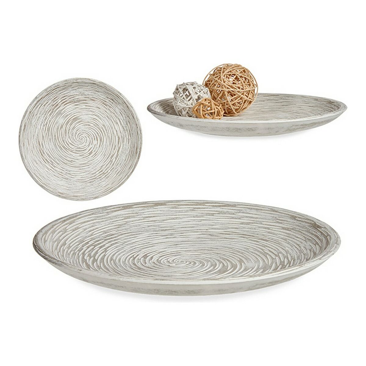Decorative Plate Spirals White MDF Wood/Ø 35 cm