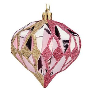 Christmas Baubles Diamond Ø 8 cm 6 Units Pink Golden Plastic