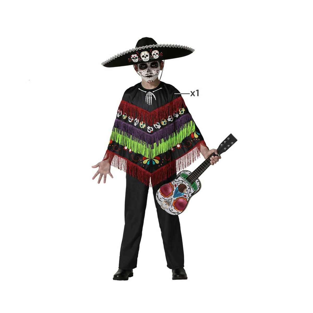 Costume for Children Black Skeleton Poncho/3-4 Years