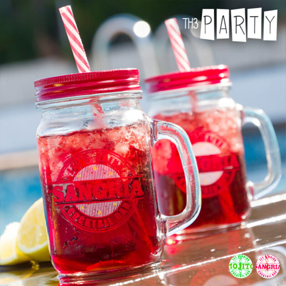Th3 Party Cocktail Bar Jar with Lid and Straw/Mojito
