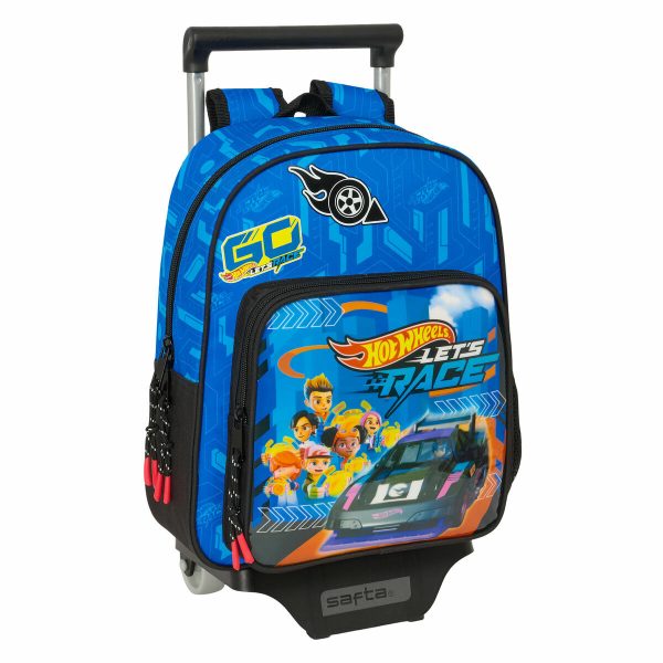 School Rucksack with Wheels Hot Wheels Let's race Blue Black 27 x 33 x 10 cm
