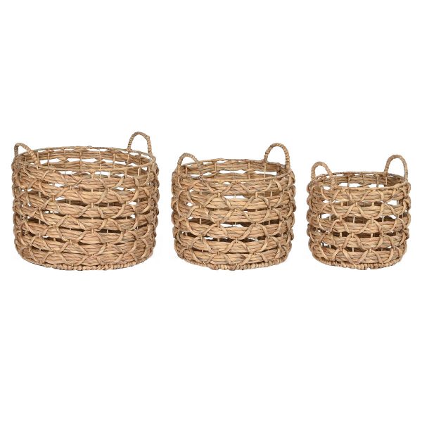 Basket set Home ESPRIT Natural Metal Water hyacinth Mediterranean (3 Pieces)