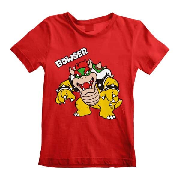 Child's Short Sleeve T-Shirt Super Mario Bowser Text Red/12-13 Years